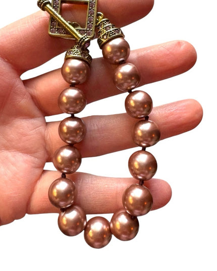 Elegant Glass Pearl pink Iridescent Gold crystal Heidi Daus Beaded Bracelet