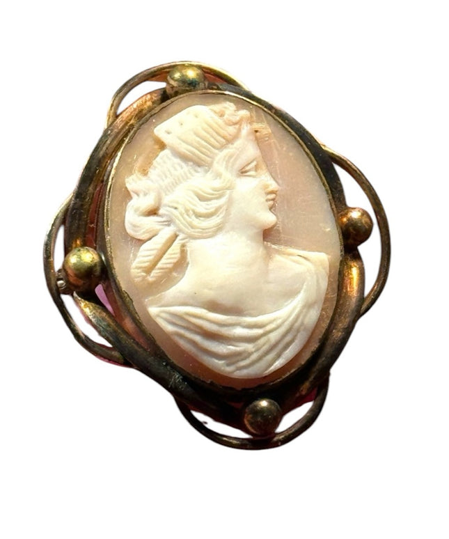 Vintage gold filled carved cameo shell brooch pendant