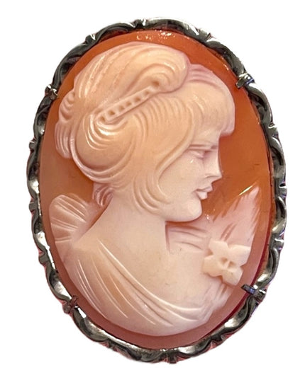 Lovely LARGE vintage sterling silver hand carved Italy Cameo lady brooch