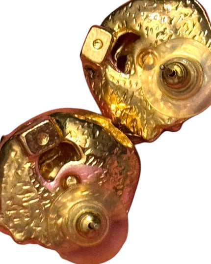 Lovely Pink Floral enameled Pearl Earrings Gold finish