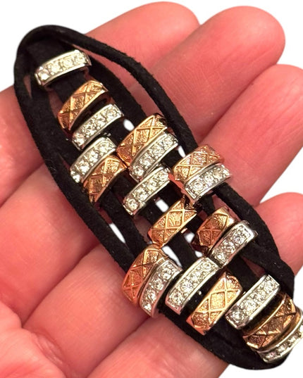 Elegant Gold  Silver Copper tone leather fancy FAC  Bracelet