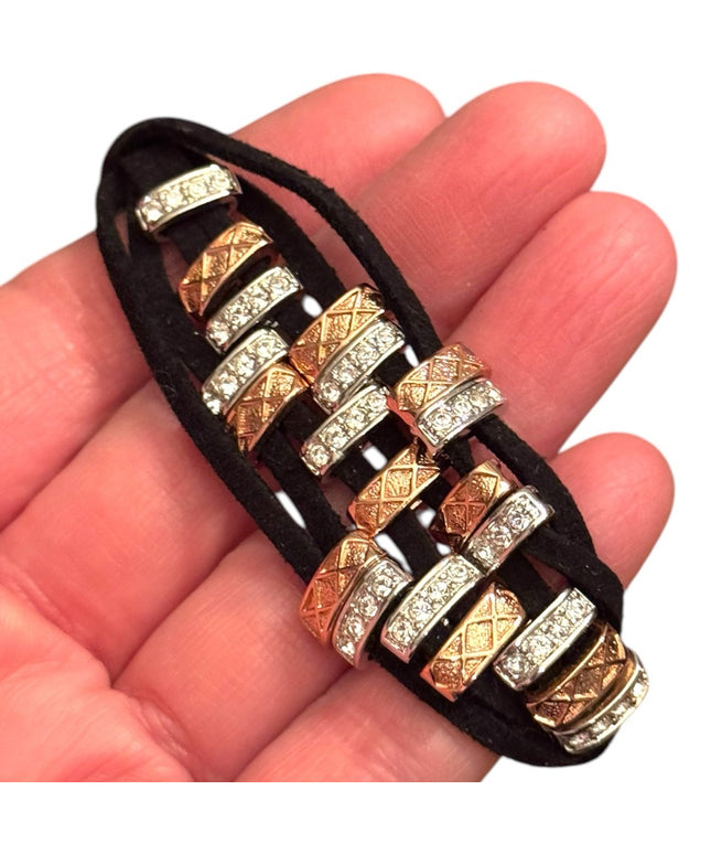Elegant Gold  Silver Copper tone leather fancy FAC  Bracelet