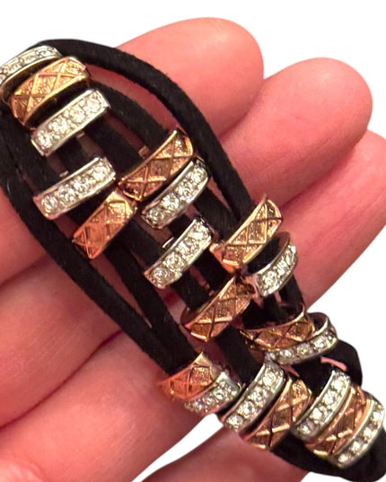 Elegant Gold  Silver Copper tone leather fancy FAC  Bracelet