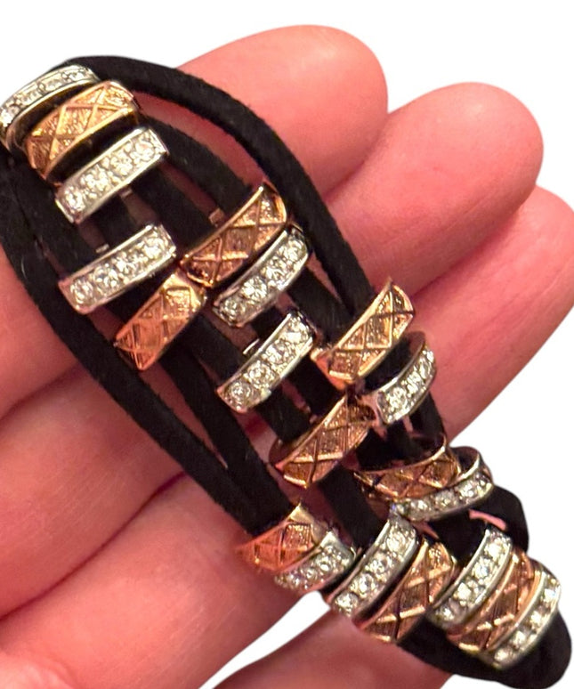 Elegant Gold  Silver Copper tone leather fancy FAC  Bracelet