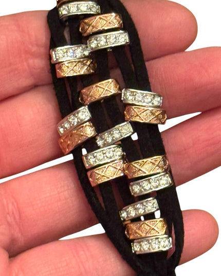 Elegant Gold  Silver Copper tone leather fancy FAC  Bracelet