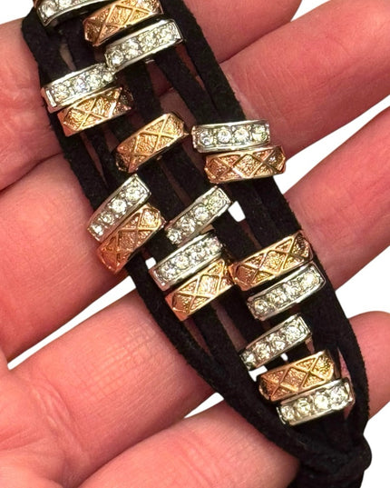 Elegant Gold  Silver Copper tone leather fancy FAC  Bracelet