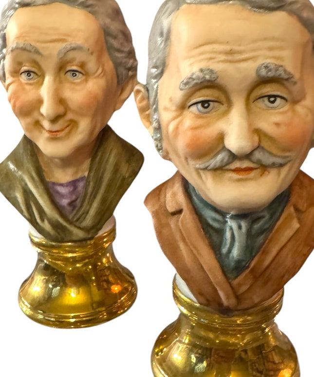 Vintage Capodimonte style  Ceramic Bust Figurines Old Man & Lady