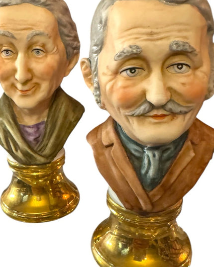 Vintage Capodimonte style  Ceramic Bust Figurines Old Man & Lady