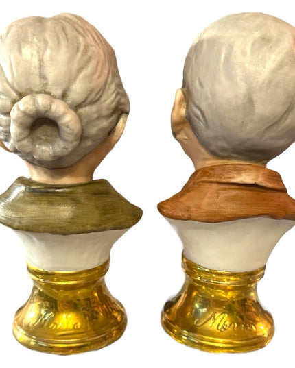 Vintage Capodimonte style  Ceramic Bust Figurines Old Man & Lady