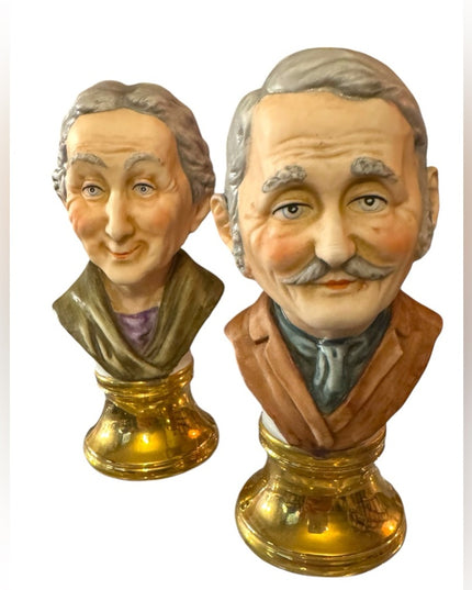 Vintage Capodimonte style  Ceramic Bust Figurines Old Man & Lady