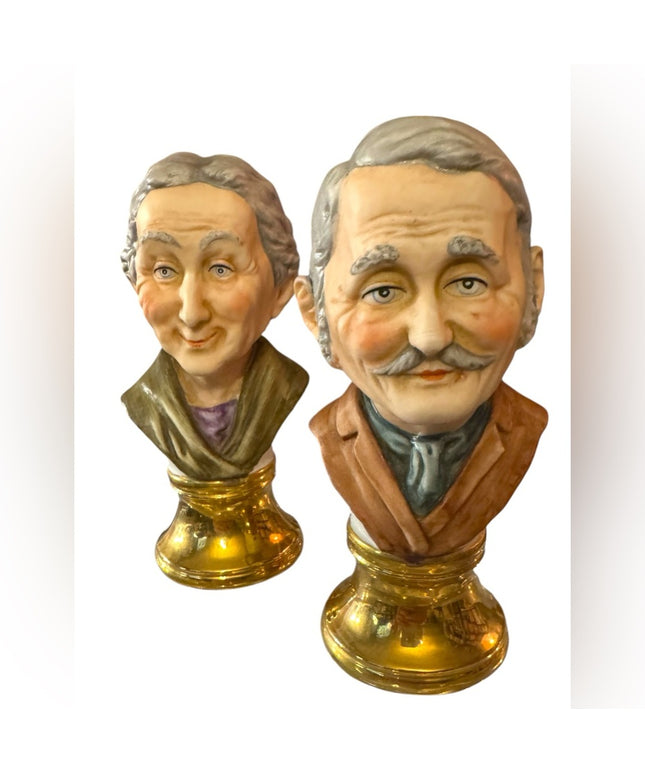 Vintage Capodimonte style  Ceramic Bust Figurines Old Man & Lady