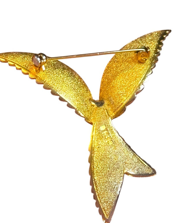 Vintage brushed gold tone Bird brooch fancy