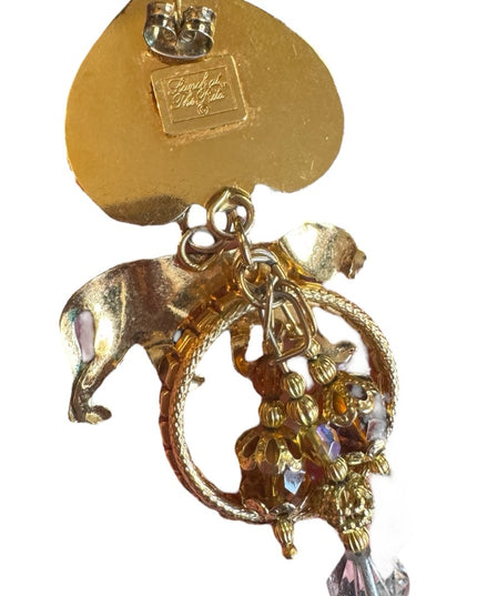 Lunch At The Ritz NEW Tiger Motif Gold Crystal rhinestone Earrings