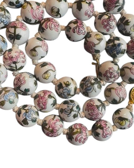 Vintage Chinese Export Hand Painted Bead Floral Ceramic Necklace