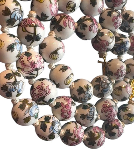 Vintage Chinese Export Hand Painted Bead Floral Ceramic Necklace