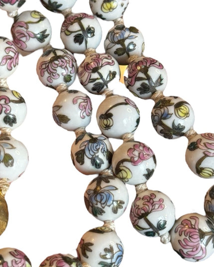 Vintage Chinese Export Hand Painted Bead Floral Ceramic Necklace