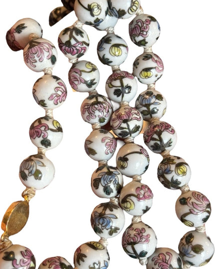 Vintage Chinese Export Hand Painted Bead Floral Ceramic Necklace