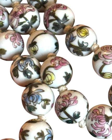 Vintage Chinese Export Hand Painted Bead Floral Ceramic Necklace