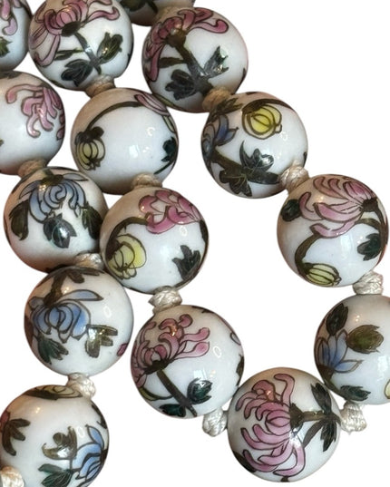 Vintage Chinese Export Hand Painted Bead Floral Ceramic Necklace