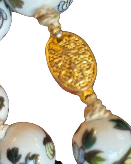 Vintage Chinese Export Hand Painted Bead Floral Ceramic Necklace