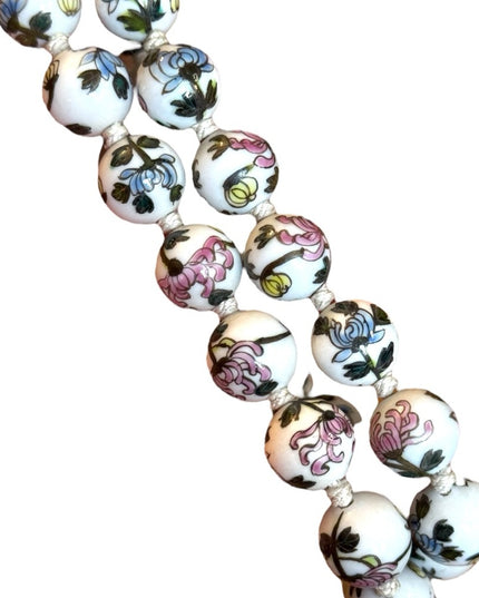 Vintage Chinese Export Hand Painted Bead Floral Ceramic Necklace