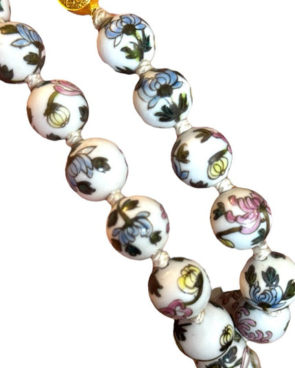 Vintage Chinese Export Hand Painted Bead Floral Ceramic Necklace