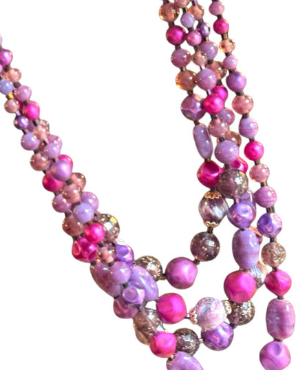 Vintage Purple pink hues 4 strand Glass crystal resin stunning Beaded Necklace