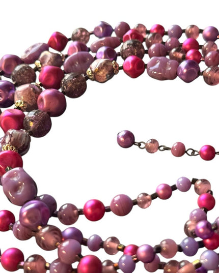 Vintage Purple pink hues 4 strand Glass crystal resin stunning Beaded Necklace