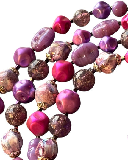 Vintage Purple pink hues 4 strand Glass crystal resin stunning Beaded Necklace