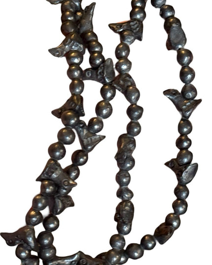 Vintage Oaxaca Barro Black Pottery Carved Bird Fetish Folk Art Necklace