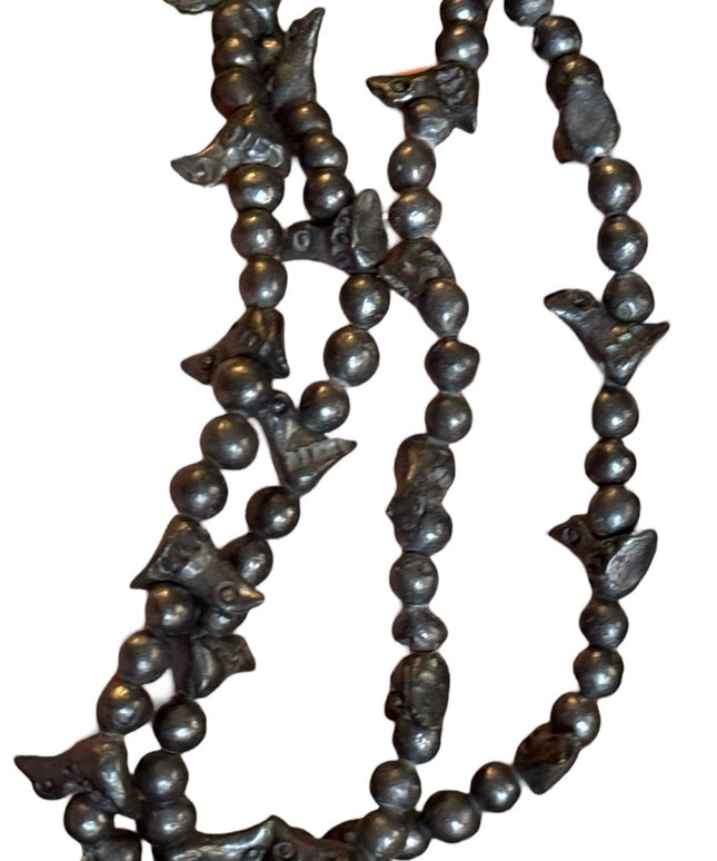 Vintage Oaxaca Barro Black Pottery Carved Bird Fetish Folk Art Necklace