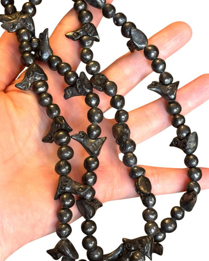 Vintage Oaxaca Barro Black Pottery Carved Bird Fetish Folk Art Necklace