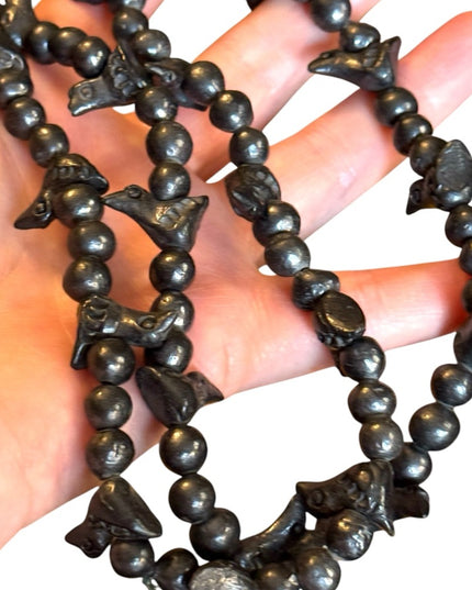 Vintage Oaxaca Barro Black Pottery Carved Bird Fetish Folk Art Necklace