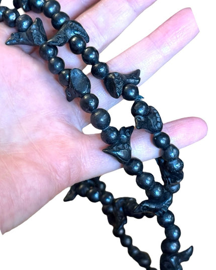 Vintage Oaxaca Barro Black Pottery Carved Bird Fetish Folk Art Necklace