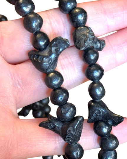Vintage Oaxaca Barro Black Pottery Carved Bird Fetish Folk Art Necklace