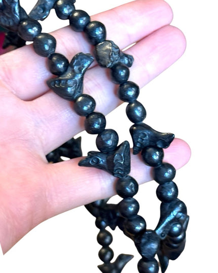 Vintage Oaxaca Barro Black Pottery Carved Bird Fetish Folk Art Necklace