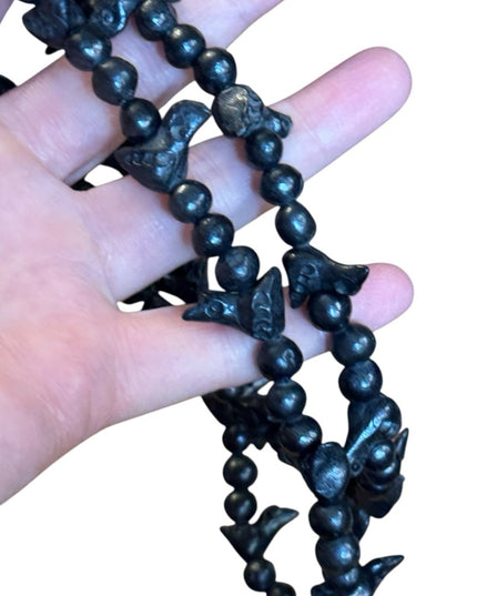 Vintage Oaxaca Barro Black Pottery Carved Bird Fetish Folk Art Necklace