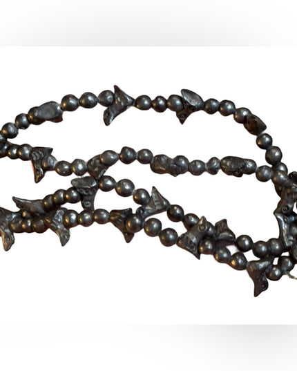 Vintage Oaxaca Barro Black Pottery Carved Bird Fetish Folk Art Necklace