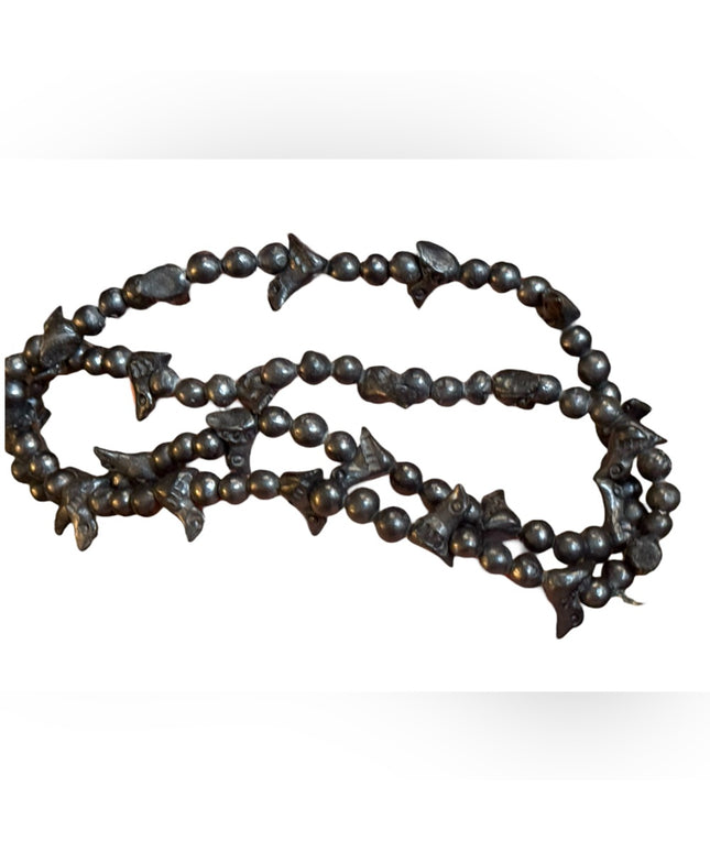 Vintage Oaxaca Barro Black Pottery Carved Bird Fetish Folk Art Necklace