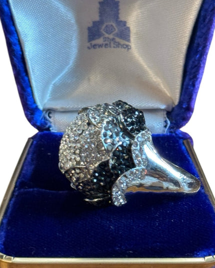 Lovely Large Domed Ombre Peony Pave Silver Crystal Ring