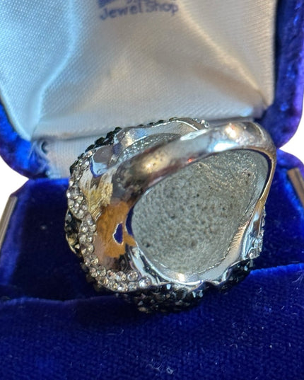 Lovely Large Domed Ombre Peony Pave Silver Crystal Ring