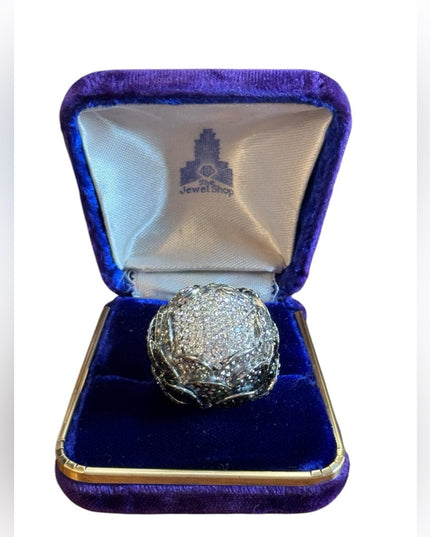Lovely Large Domed Ombre Peony Pave Silver Crystal Ring