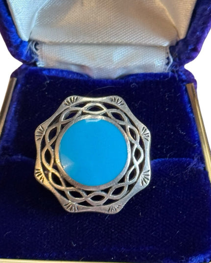 Vintage Southwestern Turquoise Handmade 925 Sterling Silver Ring Statement