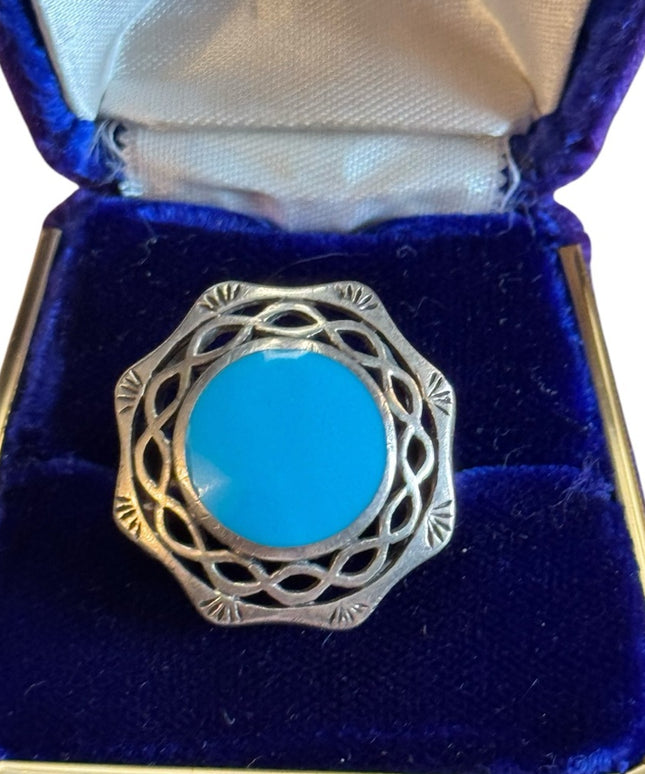 Vintage Southwestern Turquoise Handmade 925 Sterling Silver Ring Statement