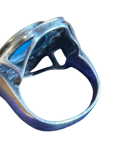 Vintage Southwestern Turquoise Handmade 925 Sterling Silver Ring Statement