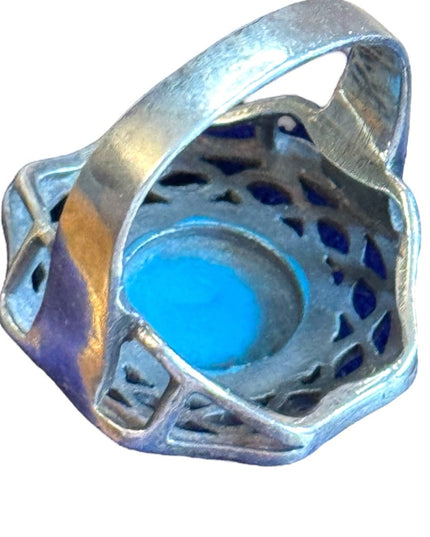 Vintage Southwestern Turquoise Handmade 925 Sterling Silver Ring Statement