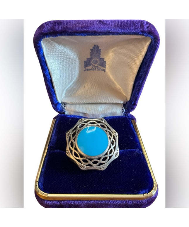Vintage Southwestern Turquoise Handmade 925 Sterling Silver Ring Statement
