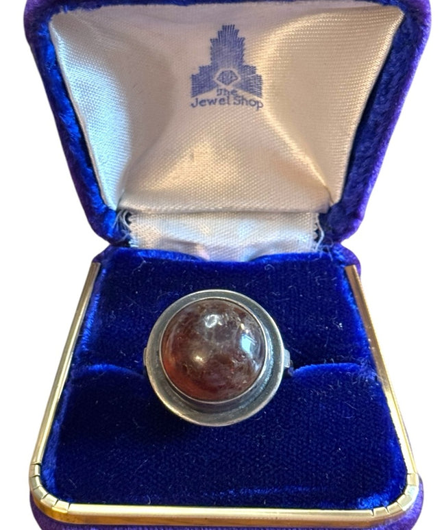 Stunning Vintage Sterling Silver 925 1940s Raw Amber England Stone Ring