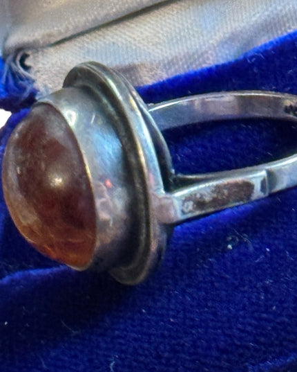 Stunning Vintage Sterling Silver 925 1940s Raw Amber England Stone Ring