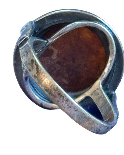 Stunning Vintage Sterling Silver 925 1940s Raw Amber England Stone Ring